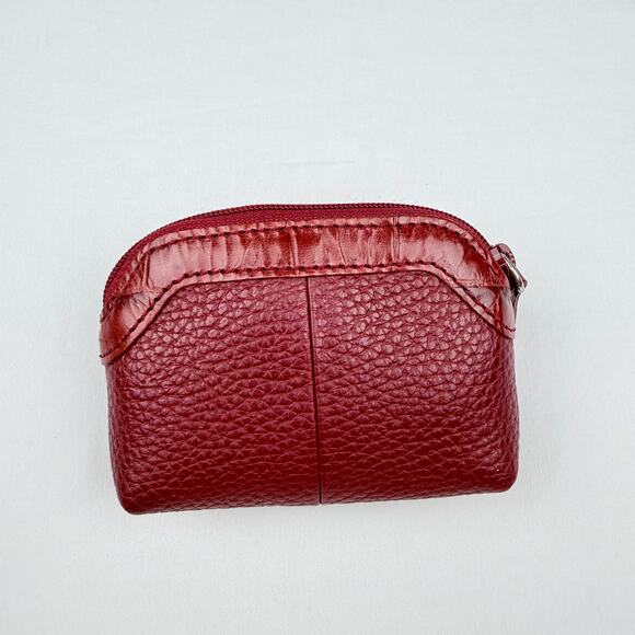 Brighton Red Pebbled Leather & Croc Embossed Coin Purse Heart Detail Zip Pouch - Picture 3 of 10